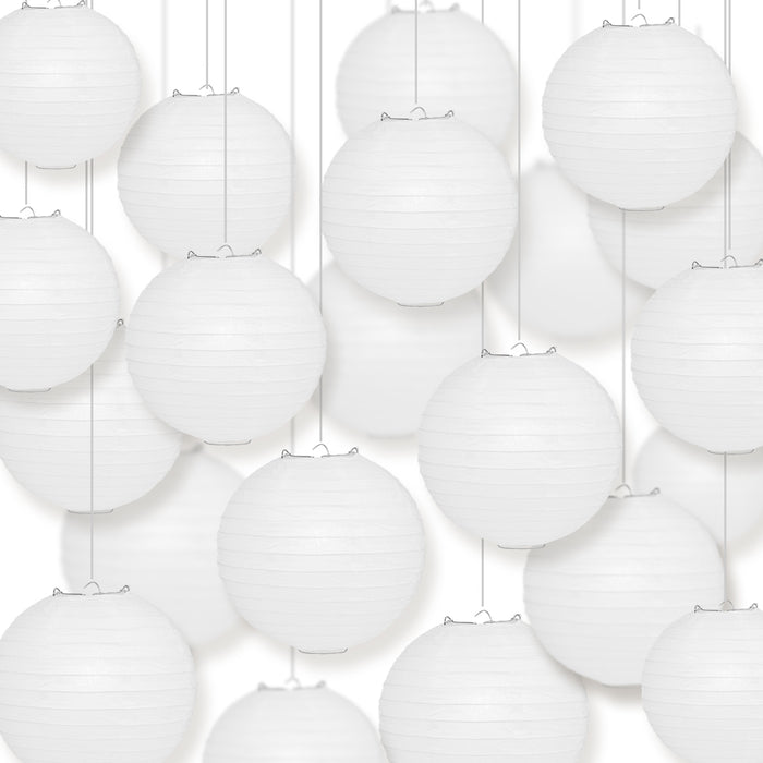 50-Pack 24 Inch White Parallel Ribbing Round Paper Lantern - Luna Bazaar | Boho & Vintage Style Decor