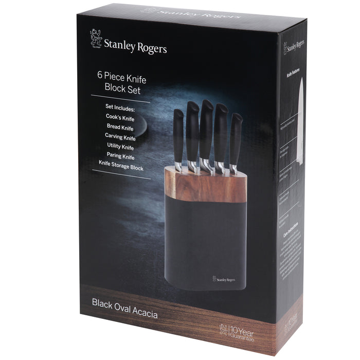 6 Piece New Black Oval Knife Block Set