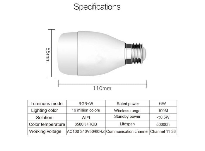 6W E27 240V WIFI Lamp Wireless LED Light Bulb x