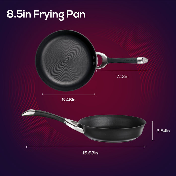 The 8.5-Inch Nonstick Frying Pan is designed with precise measurements and the TOTAL Nonstick System, making it ideal for induction stovetops.