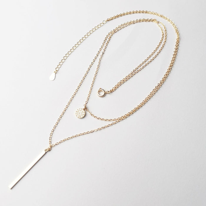 925 Sterling Silver Double layer Necklace Round Shiny Full Zircon Long pendant Necklaces DSers