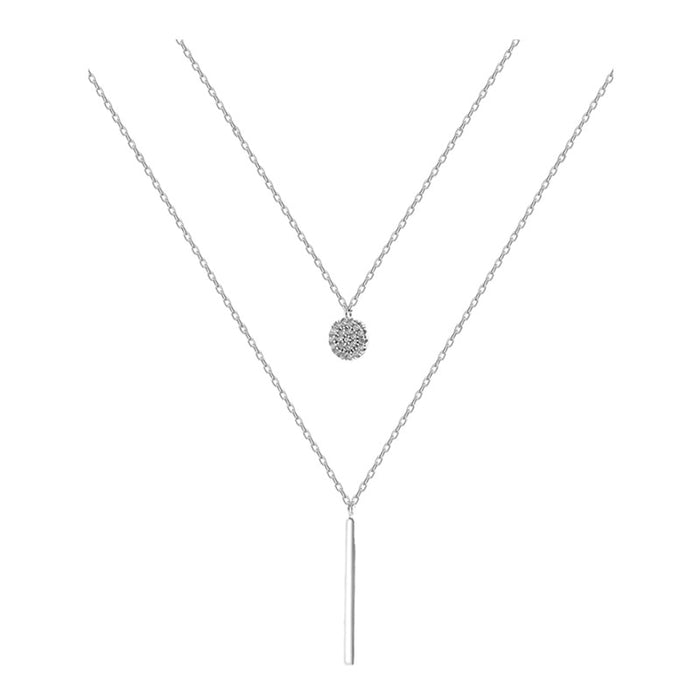 925 Sterling Silver Double layer Necklace Round Shiny Full Zircon Long pendant Necklaces DSers