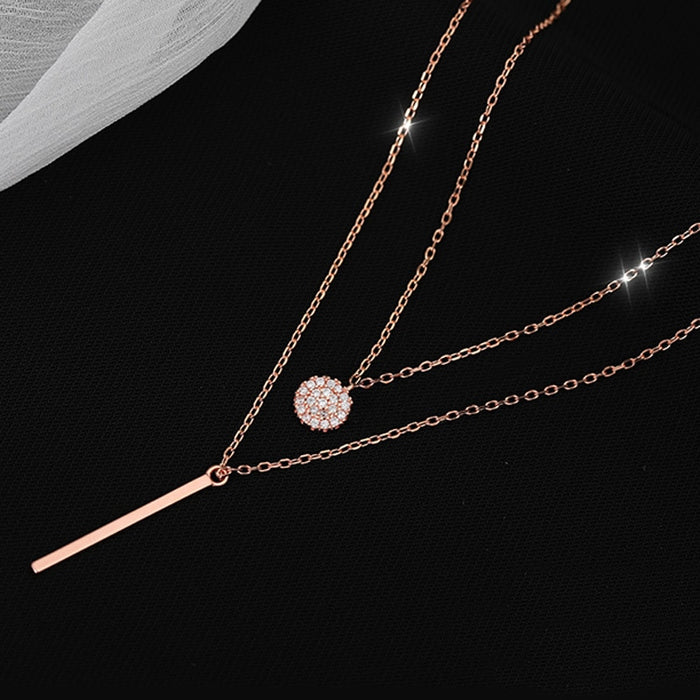 925 Sterling Silver Double layer Necklace Round Shiny Full Zircon Long pendant Necklaces DSers