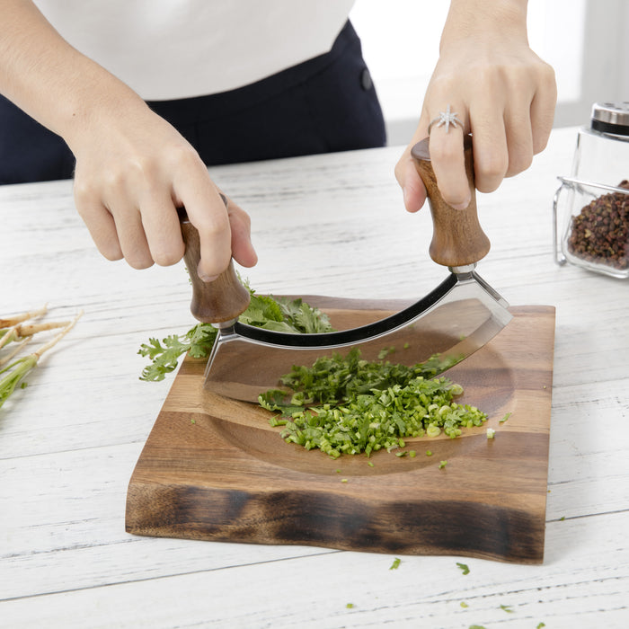 Acacia Cutting Board & Herb Chopper