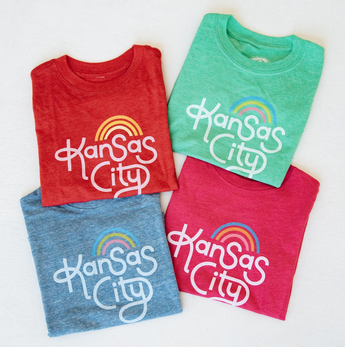 Ampersand Design Studio Kansas City Rainbow Kids Tee - Light Blue
