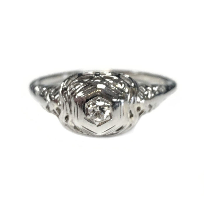 Art Deco White Gold & Diamond Filigree Ring