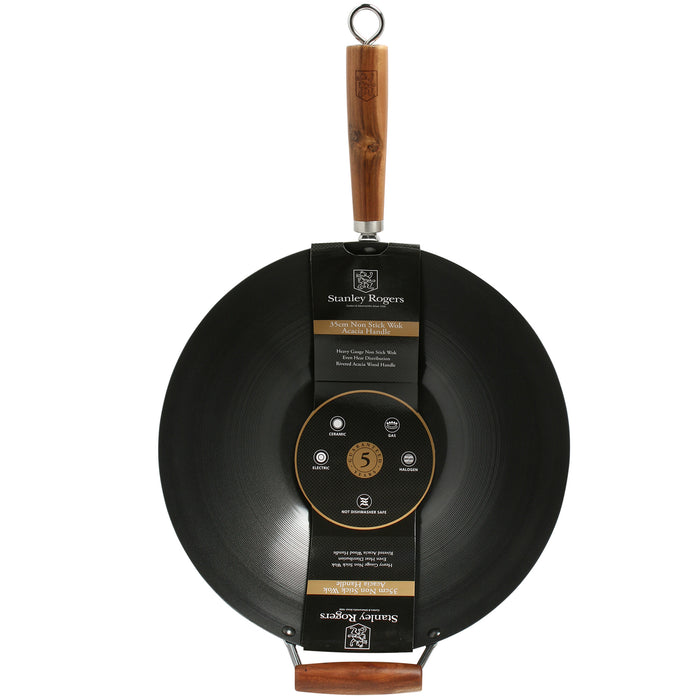 Black 35cm Non-Stick Carbon Steel Wok