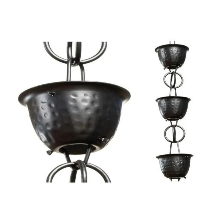 Black Hammered Rain Chain Aluminum Cups 8.5 ft Long