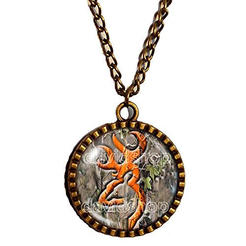 Browning Deer Pendant Necklace Buckmark Buck Art glass Hunting Bow Hunter Fashion Jewelry - DDavid'SHOP