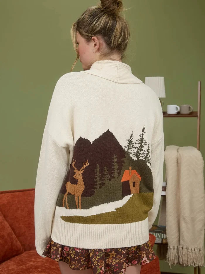 Camp Jacquard Toggle Button Knit Cardigan