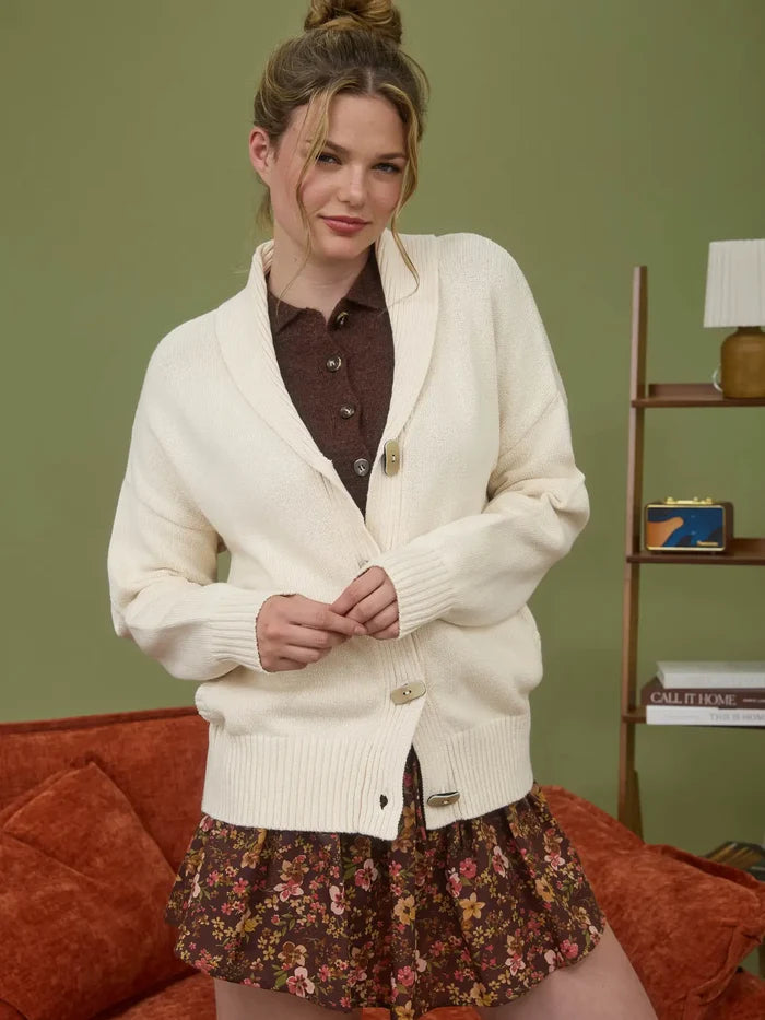 Camp Jacquard Toggle Button Knit Cardigan