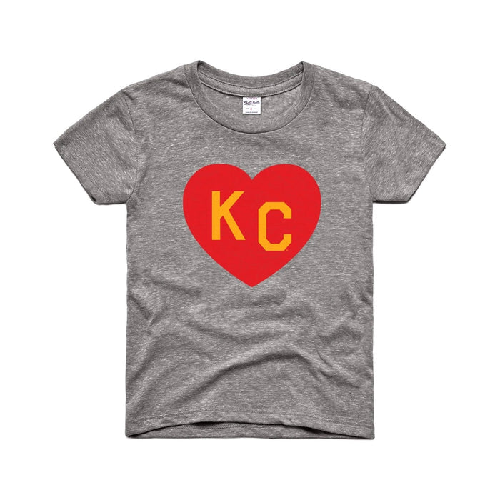 Charlie Hustle KC Heart Kids Tee - Grey, Red & Yellow