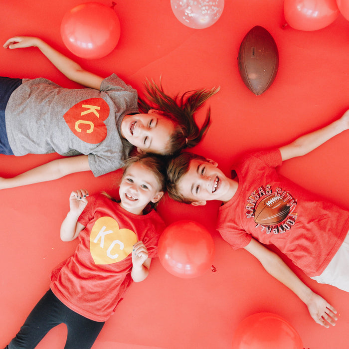 Charlie Hustle KC Heart Kids Tee - Grey, Red & Yellow