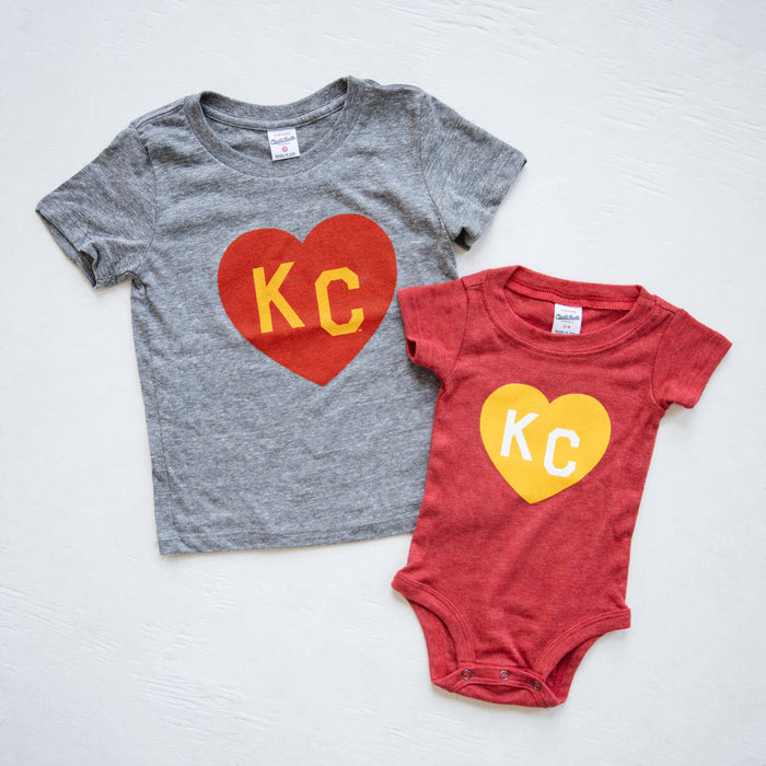 Charlie Hustle KC Heart Kids Tee - Grey, Red & Yellow