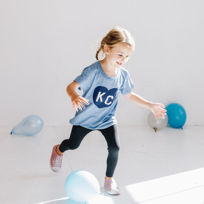Charlie Hustle KC Heart Kids Tee - Light Blue