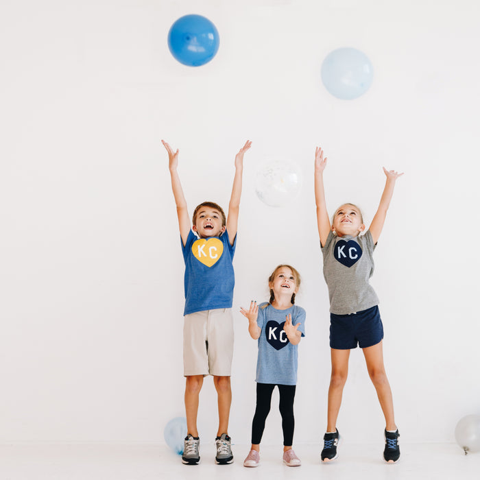 Charlie Hustle KC Heart Kids Tee - Royal Blue and Yellow