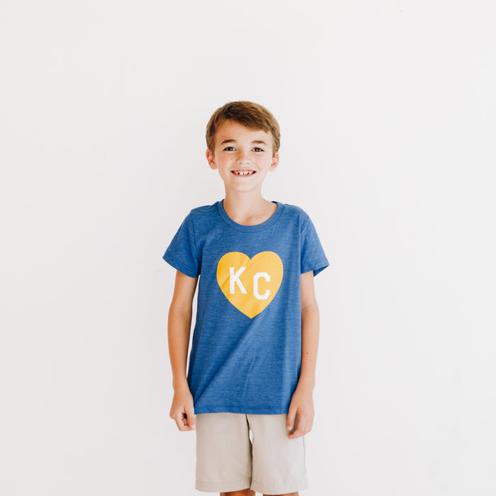 Charlie Hustle KC Heart Kids Tee - Royal Blue and Yellow