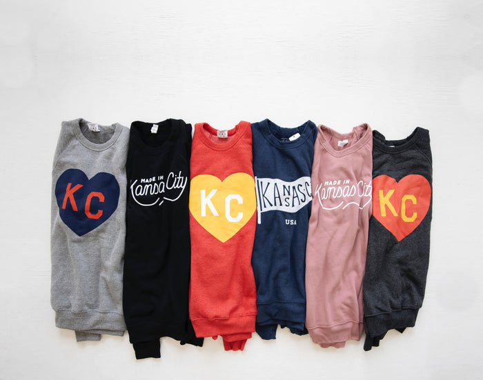 Charlie Hustle KC Heart Sweatshirt: Charcoal, Red & Yellow