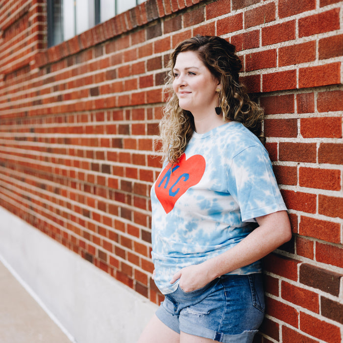 Charlie Hustle KC Heart Tee - Red Heart Blue Tie-Dye