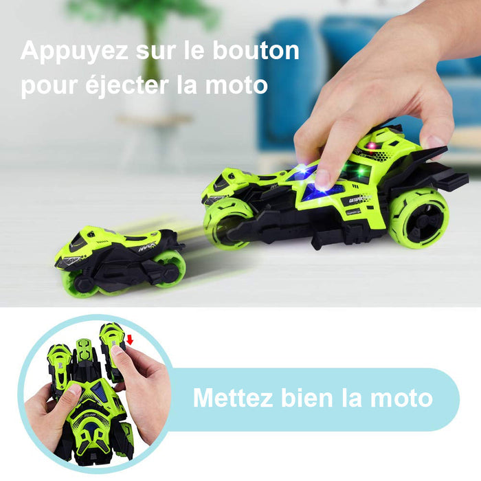 Ciaovie™ 3 en 1 Alliage Catapulte Jouet Voiture avec Deux Motos ciaovie