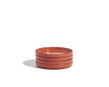 A stack of three scratch-resistant, reddish-brown Dessert Plates set against a plain white background.