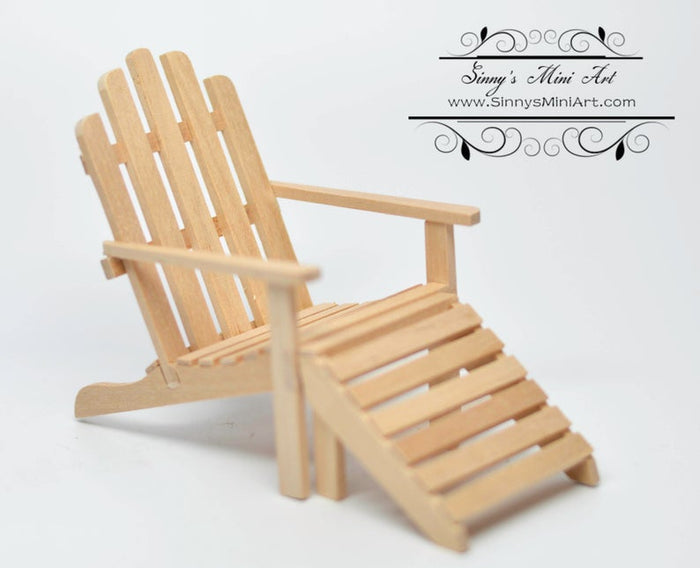 DIS 1:12 Dollhouse Miniature Unpainted Adirondack Chair with Ottoman AZ T4616