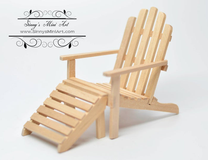 DIS 1:12 Dollhouse Miniature Unpainted Adirondack Chair with Ottoman AZ T4616
