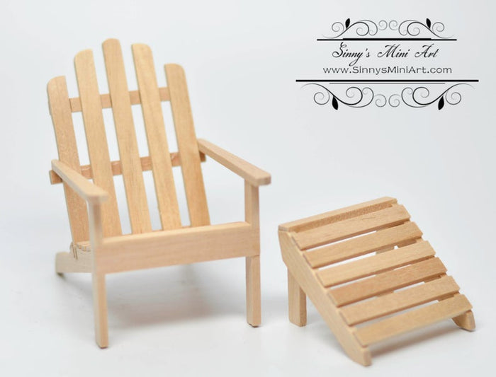 DIS 1:12 Dollhouse Miniature Unpainted Adirondack Chair with Ottoman AZ T4616