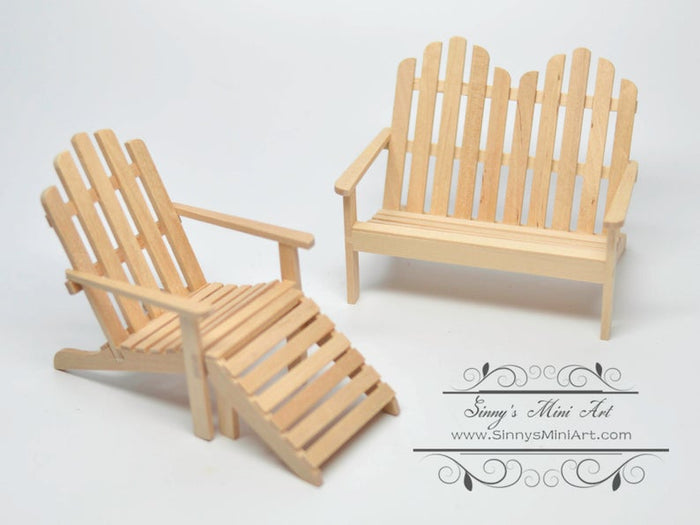 DIS 1:12 Dollhouse Miniature Unpainted Adirondack Chair with Ottoman AZ T4616