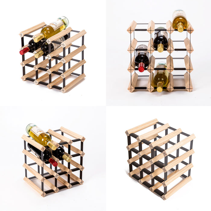 Emperio 12 Bottle Steel & Pine Wood Wine Rack