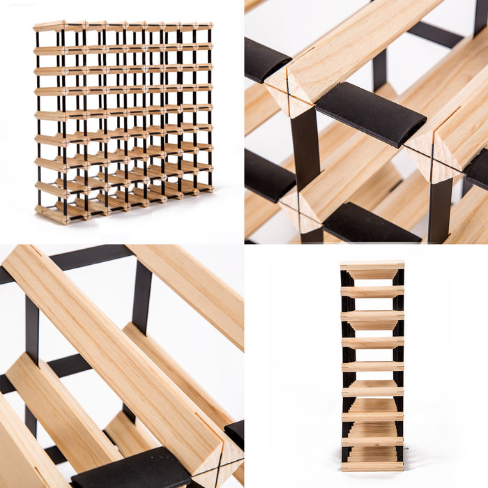 Emperio 72 Bottle Steel & Pine Wood Wine Rack