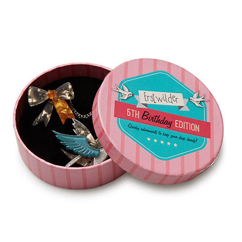 Erstwilder 5th Birthday Robin's Ribbon Double Brooch Sweater Pin Box