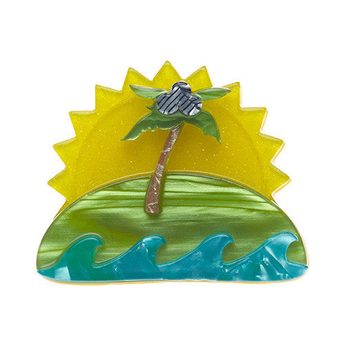 Erstwilder Tiki Time Island In The Sun Brooch Pin Front