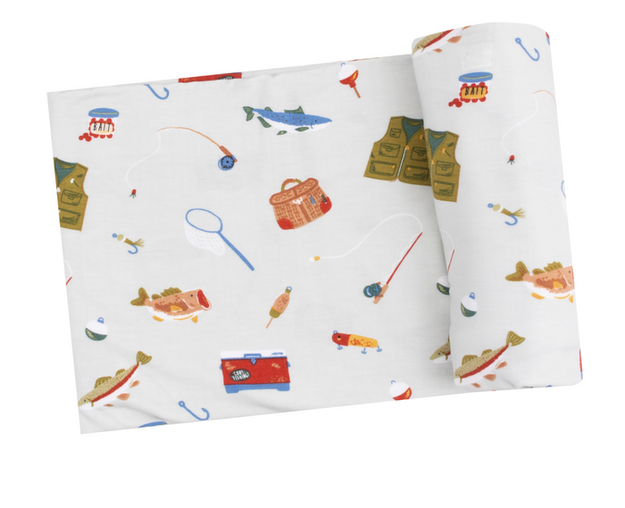 Fishing Things Green Swaddle Blanket
