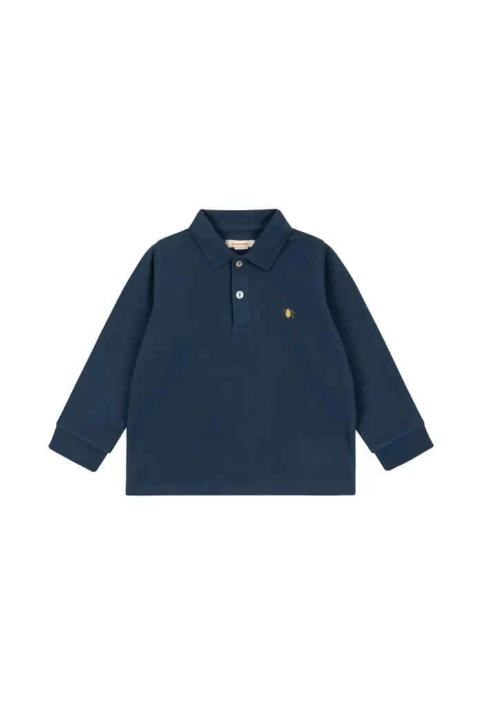 Navy blue kids polo on a white background