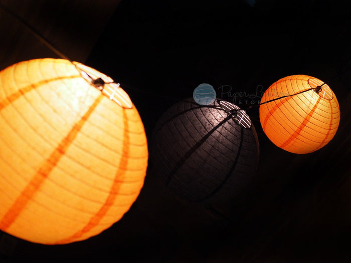 Halloween Black and Orange Paper Lantern String Light Party Decoration COMBO Kit (31 FT, EXPANDABLE, Black Cord) - LunaBazaar.com - Discover Celebrate Decorate