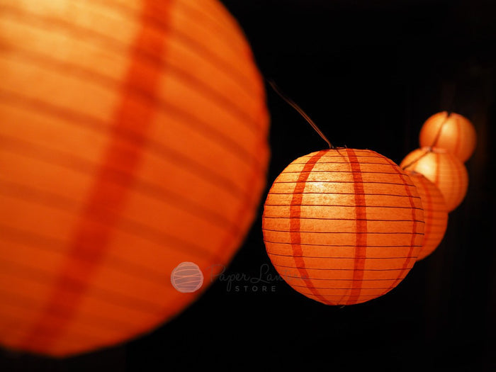 12" Halloween Jack-O-Lantern Pumpkin Paper Lantern String Light Kids Decorating Party DIY Kit (31 FT, EXPANDABLE, Black Cord) - LunaBazaar.com - Discover Celebrate Decorate
