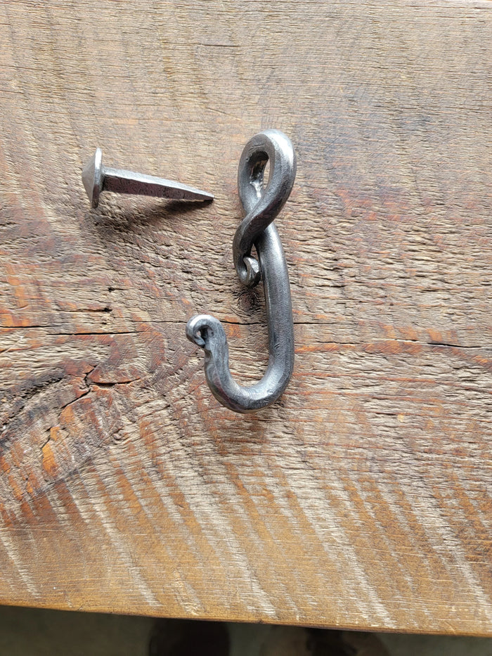 Hand Forged Iron Hook and Nail – Rustic Wrought Iron Wall Hook for Farmhouse Decor - Old West Iron