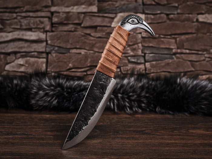 Hand Forged Raven's Head Viking Knife - Old West Iron