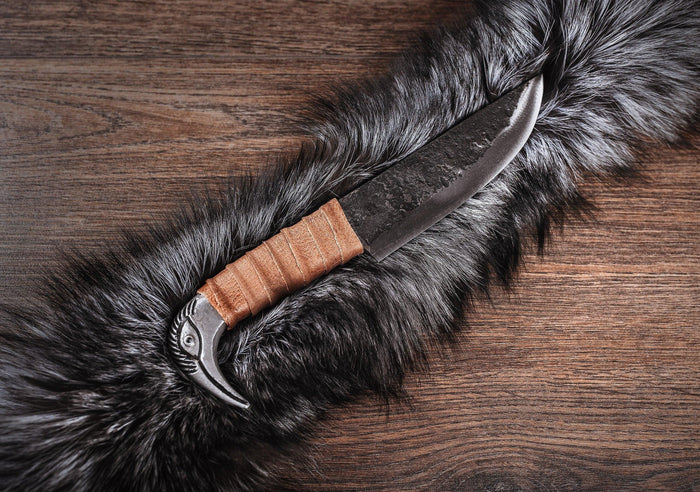 Hand Forged Raven's Head Viking Knife - Old West Iron