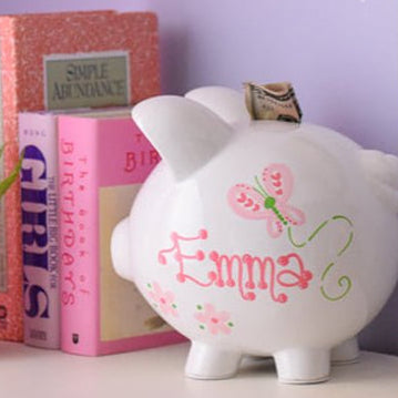 Hand Painted Personalized Classic Pink Bow Piggy Bank