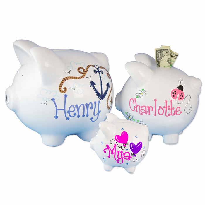 Hand Painted Personalized Classic Rocket and Planets Piggy Bank