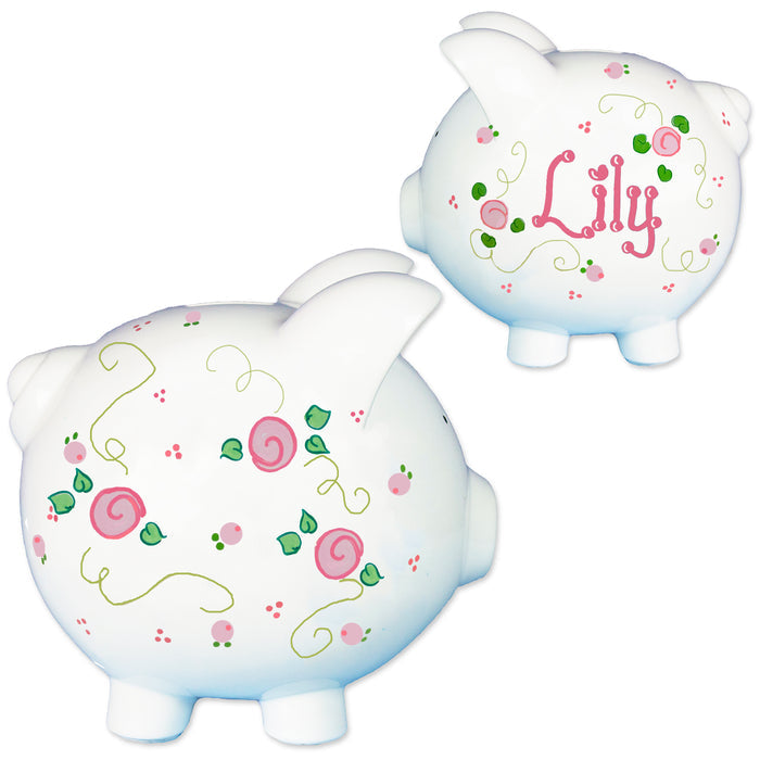 Hand Painted Personalized Classic Rosie Posie Piggy Bank