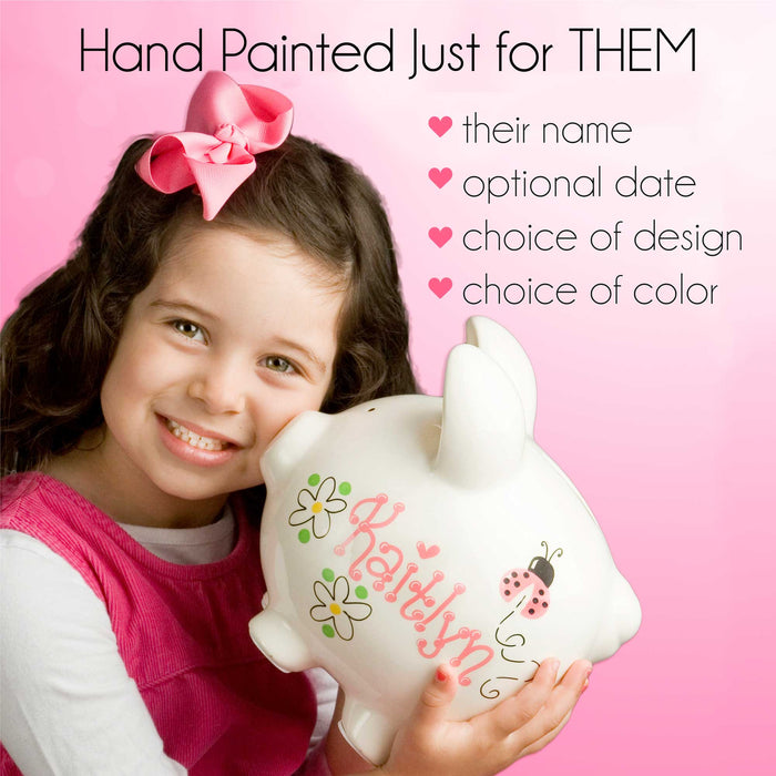 Hand Painted Personalized Classic Rosie Posie Piggy Bank