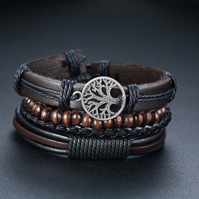 Handmade Recycled Imitation Braided Wrap Leather Bracelet 4Pcs/ Set DSers