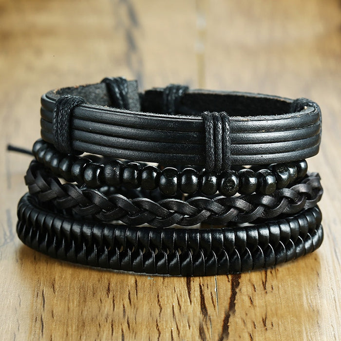 Handmade Recycled Imitation Braided Wrap Leather Bracelet 4Pcs/ Set DSers