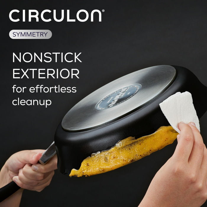 Carefully wiping the Hard-Anodized Frying Pan Set with a paper towel, she ensured its nonstick surface remained pristine.