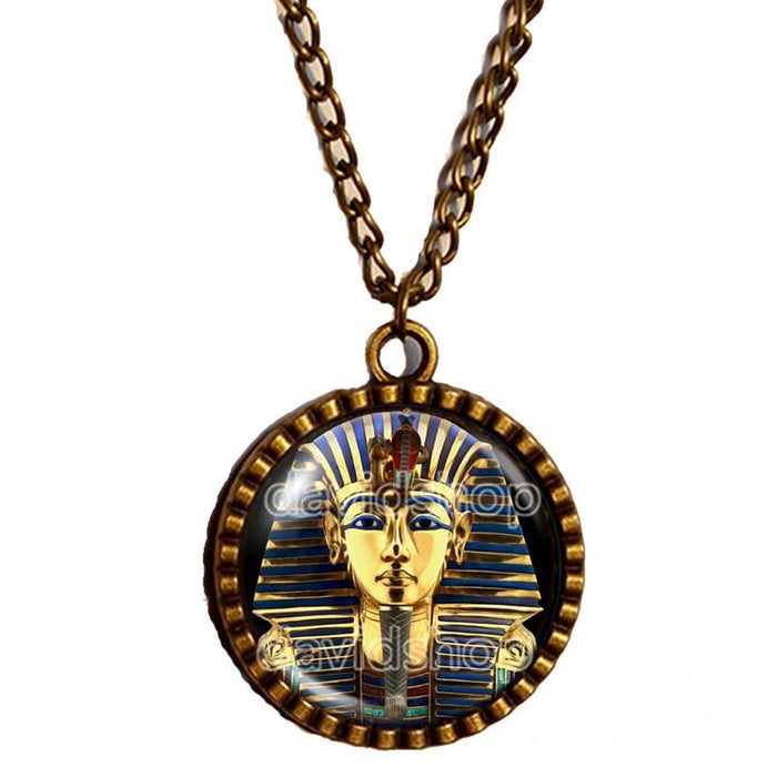 King Tut Necklace Tutankhamun Golden King Antique Pendant Egyptian Jewelry