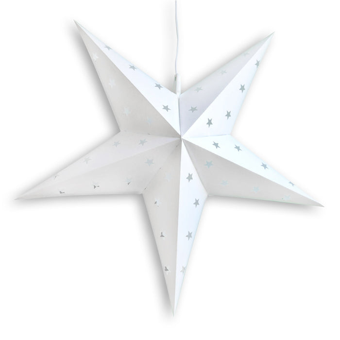 LANTERN + CORD + BULB | 30" White 5-Point Weatherproof Star Lantern Lamp, Hanging Decoration - LunaBazaar - Discover. Decorate. Celebrate.