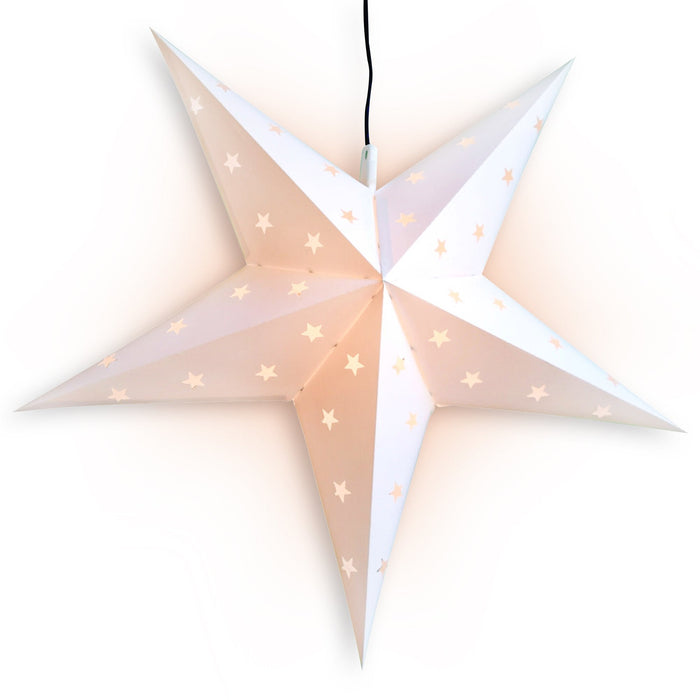LANTERN + CORD + BULB | 30" White 5-Point Weatherproof Star Lantern Lamp, Hanging Decoration - LunaBazaar - Discover. Decorate. Celebrate.